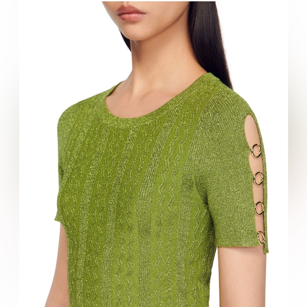 NWT Sandro Manacor Metallic Short Sleeve Top w/ some pulls